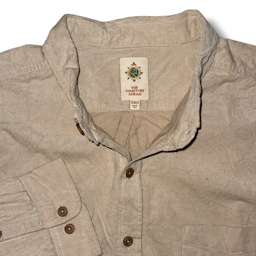Territory Ahead Mens XXLT Tan Corduroy Button Down Shirt Long Sleeve Tall Cotton
